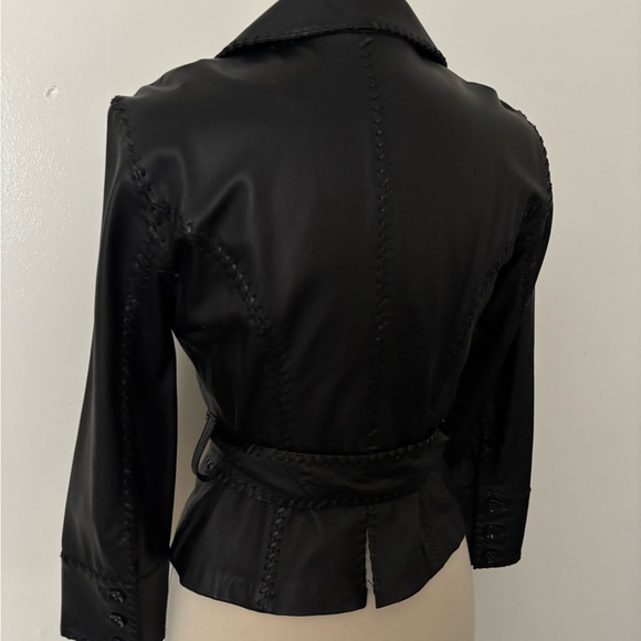 RARE Bebe Women's Genuine Leather Jacket Blazer Button Front Jacket with belt - Picture 6 of 17